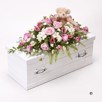 Childrens Casket Spray with Teddy Bear   Pink