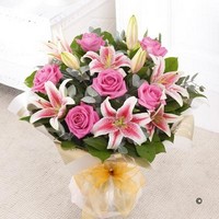 Pink Rose and Lily Hand tied