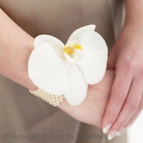 Pure White Orchid and Pearl Wrist Corsage