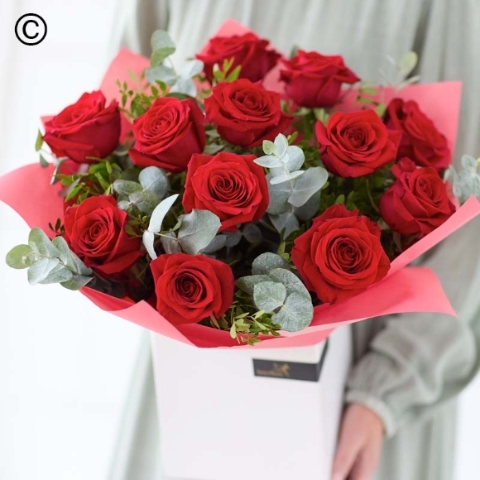 12 Valentines Red Rose Hand tied