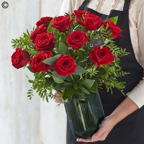 Luxury Dozen Red Roses with Vase